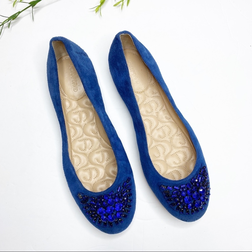 Joan & David- Blue Suede “Eila” Embellished flats